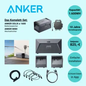MYSOLARPLANT ANKER-Set: Anker Solarspeicher SOLIX E1600 1,6kWh + Wechselrichter MI-80