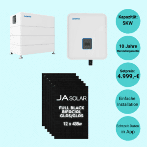 Solavita Solar-Komplett-Paket 5KW inkl. Wechselrichter; Speicher und 12 Solarmodule (Glas/Glas - Bifacial - 435w)
