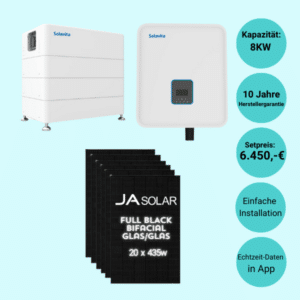 Solavita Solar-Komplett-Paket 8KW inkl. Wechselrichter; Speicher und 20 Solarmodule (Glas/Glas - Bifacial - 435w)